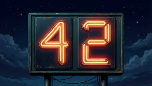 霓虹燈牌在星空下顯示數字42。