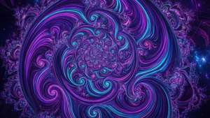 紫色和藍色的鮮豔分形漩渦在星空宇宙背景下
