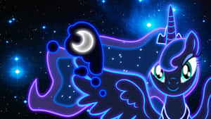 帶有月亮尾巴的霓虹小馬漂浮在星空