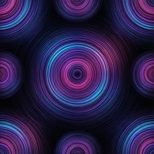 黑色背景上發出霓虹藍和洋紅色光芒的同心圓。 — AMOLED 壁紙