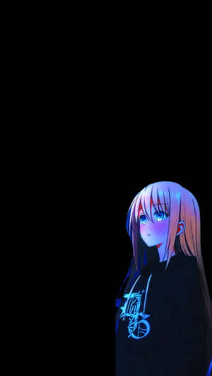在黑色背景上，擁有發光頭髮和眼睛的動漫女孩。 — 動漫女孩 壁紙