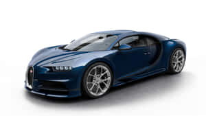 藍色Bugatti Chiron跑車，帶有碳纖維點綴，在工作室中。