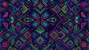 霓虹幾何圖案從中央的星爆向四周輻射，背景為深色。