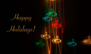 黑色背景上帶有彩色發光光軌的Happy Holidays文字