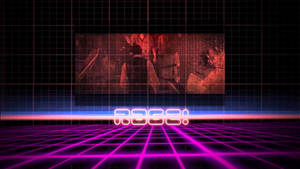 霓虹網格地板，發光文字顯示 RAGE!
