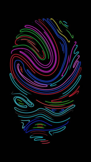 黑色背景上帶有旋轉線條的霓虹色發光骷髏頭 — 霓虹 iPhone 壁紙