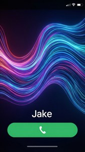 來自Jake的來電，帶有發光霓虹波浪背景。