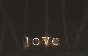 在深色木質閣樓空間中發光的霓虹 love 標誌。 — 螢光黃 壁紙