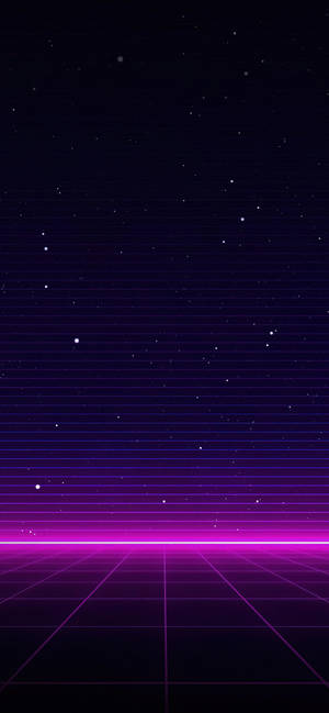 星空下的霓虹紫色網格地板與發光的數位線條。