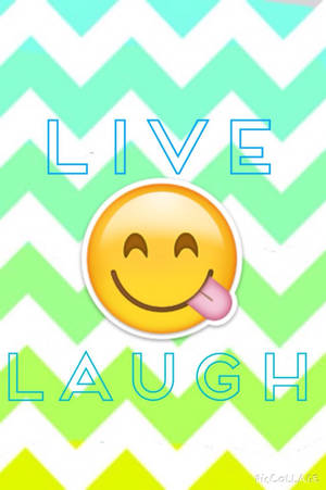 一個伸出舌頭的笑臉表情符號，在彩色鋸齒背景上帶有live laugh文字。