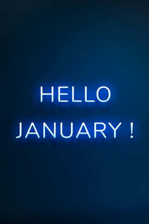 藍色霓虹文字在深色背景上寫著 hello january — 螢光藍 GIF 壁紙