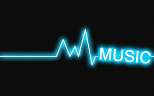霓虹藍色心跳線與「MUSIC」字樣在深色背景上發光 — 霓虹藍色美學 壁紙