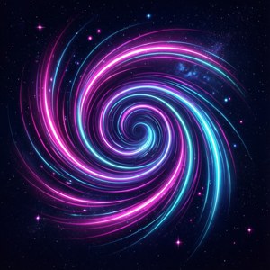 深空中的霓虹螺旋能量漩渦，帶有發光的星星 — 暗色 壁紙