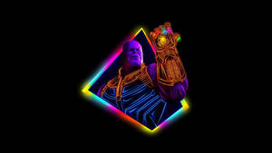 黑色背景上，Thanos 以霓虹彩虹輪廓手持無限手套。 — 霓虹美學 壁紙