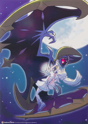 動漫女仔喺滿月下嘅星空騎住紫龍。 — 月色夜空 壁紙