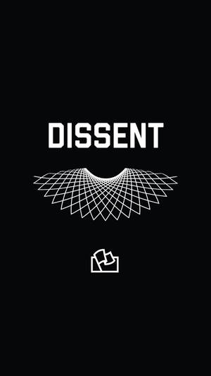 在黑色背景上，帶有翅膀和拳頭圖標的白色文字「dissent」。 — 極簡美學 壁紙