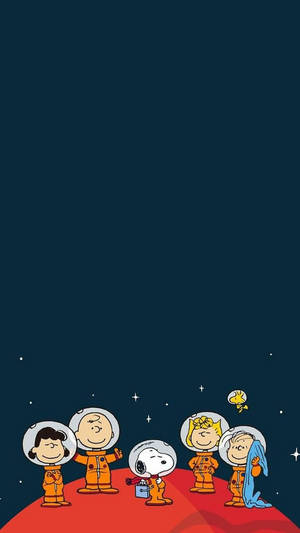 穿著太空衣的《花生漫畫》角色在紅色星球上，背景有星星。 — 太空美學 GIF 壁紙