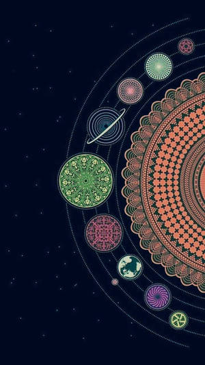 華麗的曼陀羅行星在繁星點點的夜空中繞著中心太陽運行。