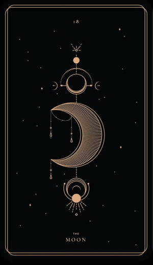 塔羅牌顯示月亮、天體符號和星星在黑色背景上。