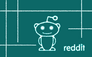 Reddit 外星人吉祥物的粉筆畫，青綠色網格背景。