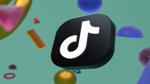 TikTok 應用程式圖標被鮮豔色彩的浮動 3d 形狀包圍。