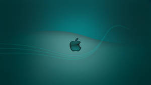 Apple標誌置中喺青綠色漸變背景上，帶有流動波浪線條。