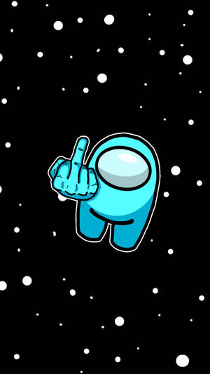 藍色卡通太空人在太空中豎起中指。