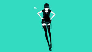 動漫角色 Miu 身穿黑色服裝，背景為青色。
