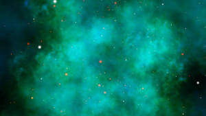 充滿活力的青色和綠色星雲，散佈著星星在太空中。