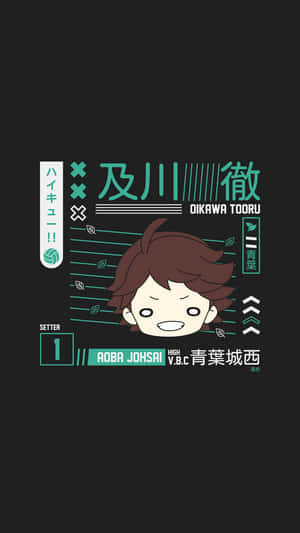 動漫排球運動員角色，棕色頭髮，微笑臉龐，深色背景，帶有青綠色文字。 — 動畫手機GIF 壁紙