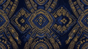 深藍色背景上金色幾何部落圖案對稱重複