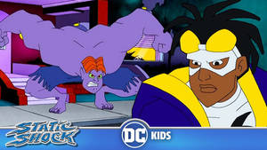 Static Shock 在 DC Kids 動畫場景中面對紫色反派。 — 卡通 壁紙