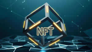 一個發光的NFT立方體漂浮在數碼網絡空間中。