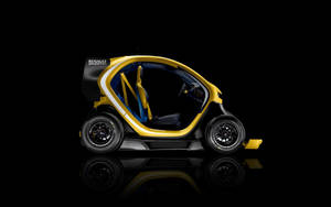 黃黑 Renault Sport 11 概念車，車門打開，在反光黑色表面上。