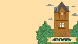 西部州立大學 Old Main 鐘樓，被綠樹環繞，天空黃色。 — 藝術 壁紙
