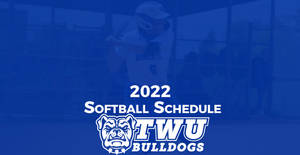 2022 TWU Bulldogs 壘球賽程海報，運動員正在動作中。