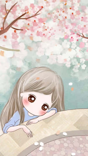 櫻花樹下大眼睛的動漫女孩