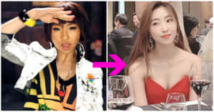 兩位女性，一位身穿白色外套擺姿勢，另一位身穿紅色連衣裙在葡萄酒桌旁。