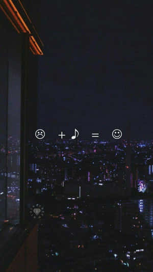 從高窗看到的城市夜景，帶有表情符號方程式笑臉 — 音樂美學 壁紙