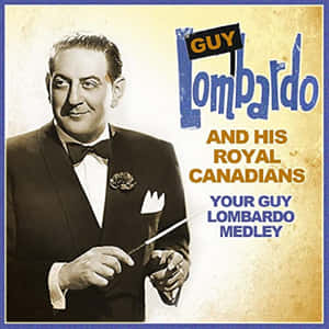 Guy Lombardo 身穿燕尾服手持指揮棒的復古音樂海報。