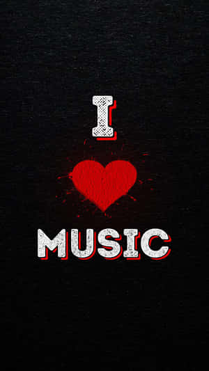 黑色背景上帶有紅色潑濺的I heart music文字圖形