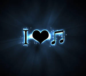 在黑暗背景上帶有閃爍效果的I heart music發光符號 — 音樂美學 壁紙