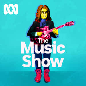 一個歷史人物穿著現代服裝彈奏粉紅色電結他，帶有「The Music Show」文字。 — 音樂美學 壁紙