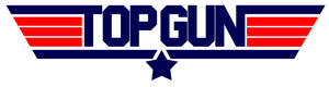 Topgun 標誌，帶有藍色文字、紅色條紋和一顆星星。