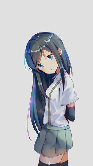 長藍色頭髮和藍色眼睛的動漫女孩穿著校服。 — 可愛動漫女仔 壁紙