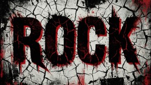 裂紋白色牆壁上帶有紅色飛濺的粗體黑色rock文字。 — 岩石 壁紙