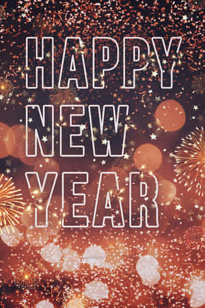 Happy New Year 文字配煙火和星星背景