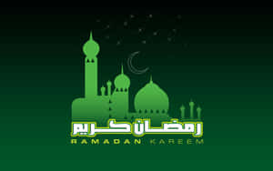 綠色清真寺剪影，帶有新月和星星，慶祝 Ramadan Kareem。 — 齋戒月 壁紙