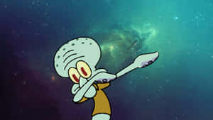 Squidward 在色彩繽紛的星空宇宙星雲中跳舞。