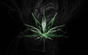 發光的綠色分形大麻葉在深色旋轉背景上